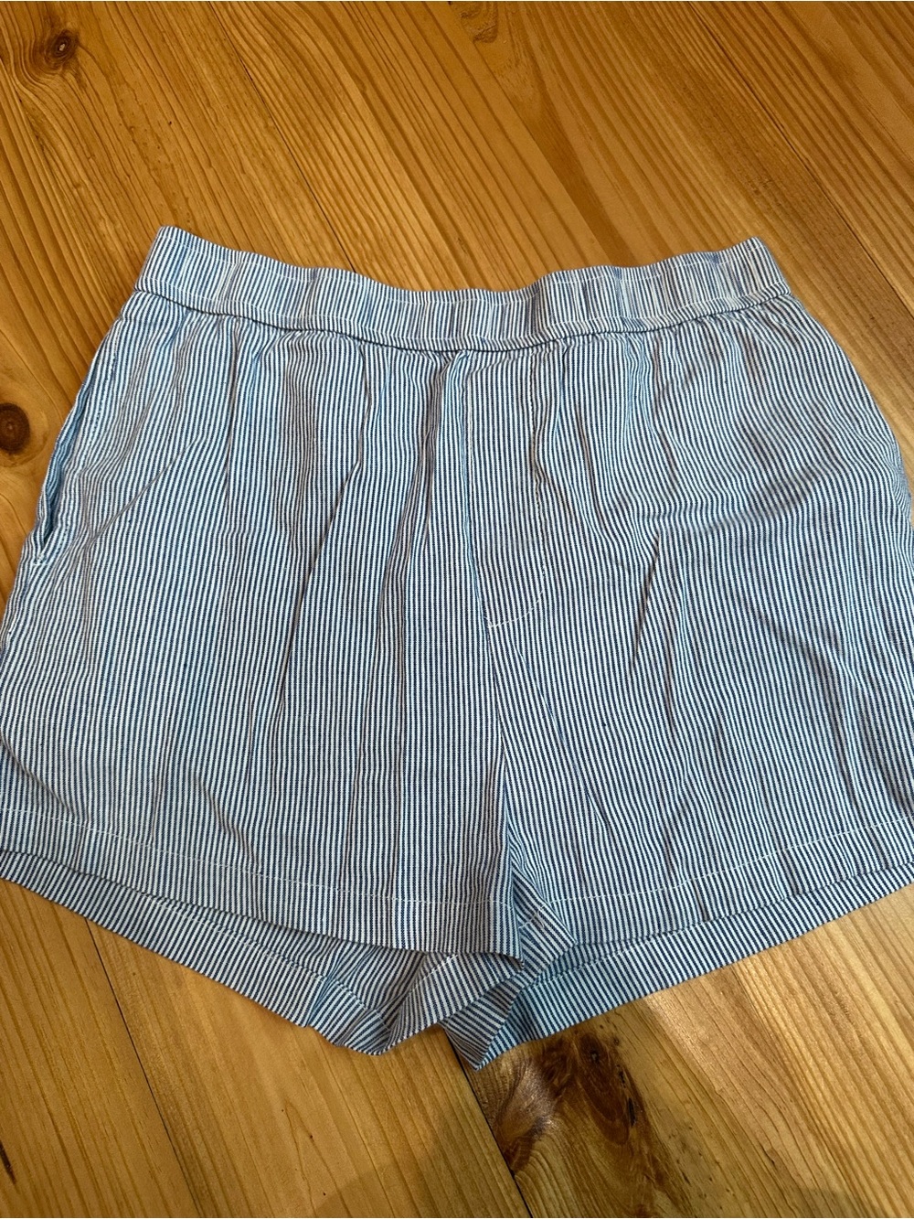 Le Lis Blue and White Pinstripe High-Waist Shorts